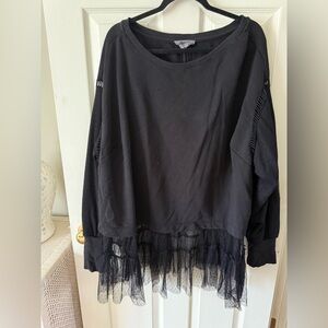 Anthropologie Black Lace Hem Sweatshirt